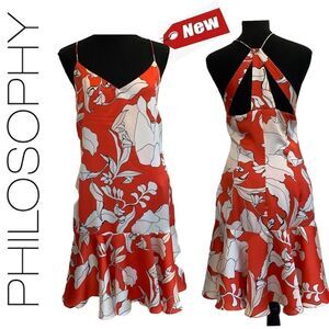 PHILOSOPHY CORAL CALLALILLY PRINT MIDI DRESS Sz L NWT